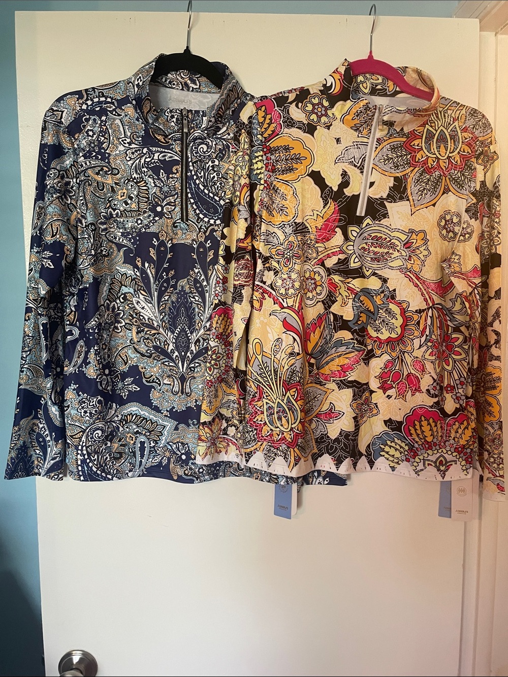 Floral Zip-Neck Long Sleeve Top - Multicolor